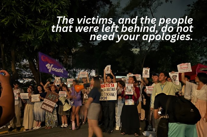 AghamYouth_UPD's tweet photo. "I OFFER NO APOLOGIES, NO EXCUSES"

They can hide the evidence of their crimes, hide their victims' bodies, and wash their hands over and over again — but make no mistake: we can still see the blood of innocents stain their collars. 

#DutertePanagutin
#JusticeforEJKVictims https://t.co/ba7P5gJ844