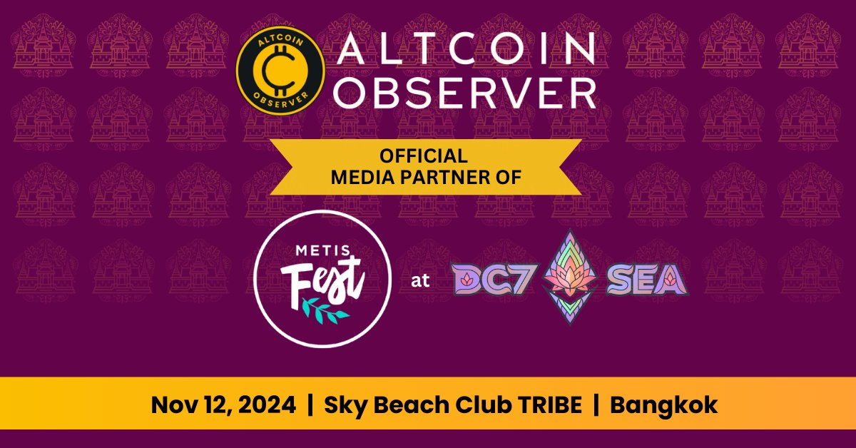AltcoinObserve's tweet photo. ๐@AltcoinObserve is thrilled to be @MetisFest Bangkok's official media partner! Join us Nov 12 at TRIBE Sky Beach for blockchain culture, panels, and top-tier networking at DevCon 2024!
๐https://t.co/17vzy10rnM
#AltcoinObserver #MetisFest #Blockchain #Bangkok #DevCon2024 #Web3 https://t.co/EHNj9qNjJd
