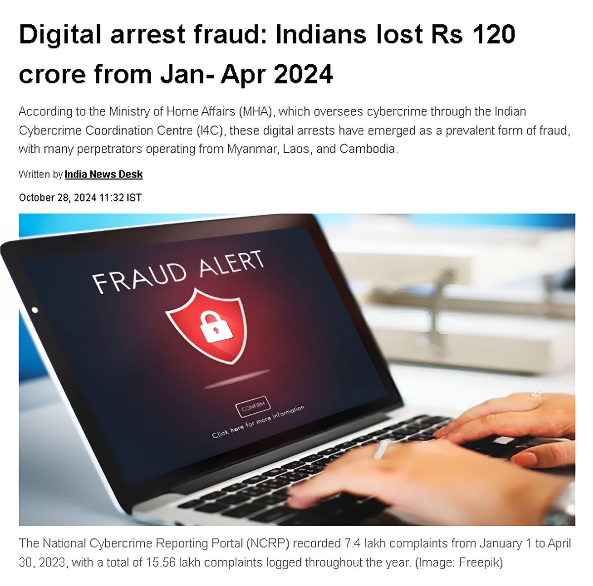 DoT_India's tweet photo. Digital Arrest Alert!

Act Now:
Helpline number 👉🏻  1930 
Website  👉🏻 https://t.co/Zugp0z80Mq

Suspected Fraud &amp; Unsolicited Communication 👉🏻  https://t.co/6oGJ6NSQal https://t.co/xd0etMPOPy