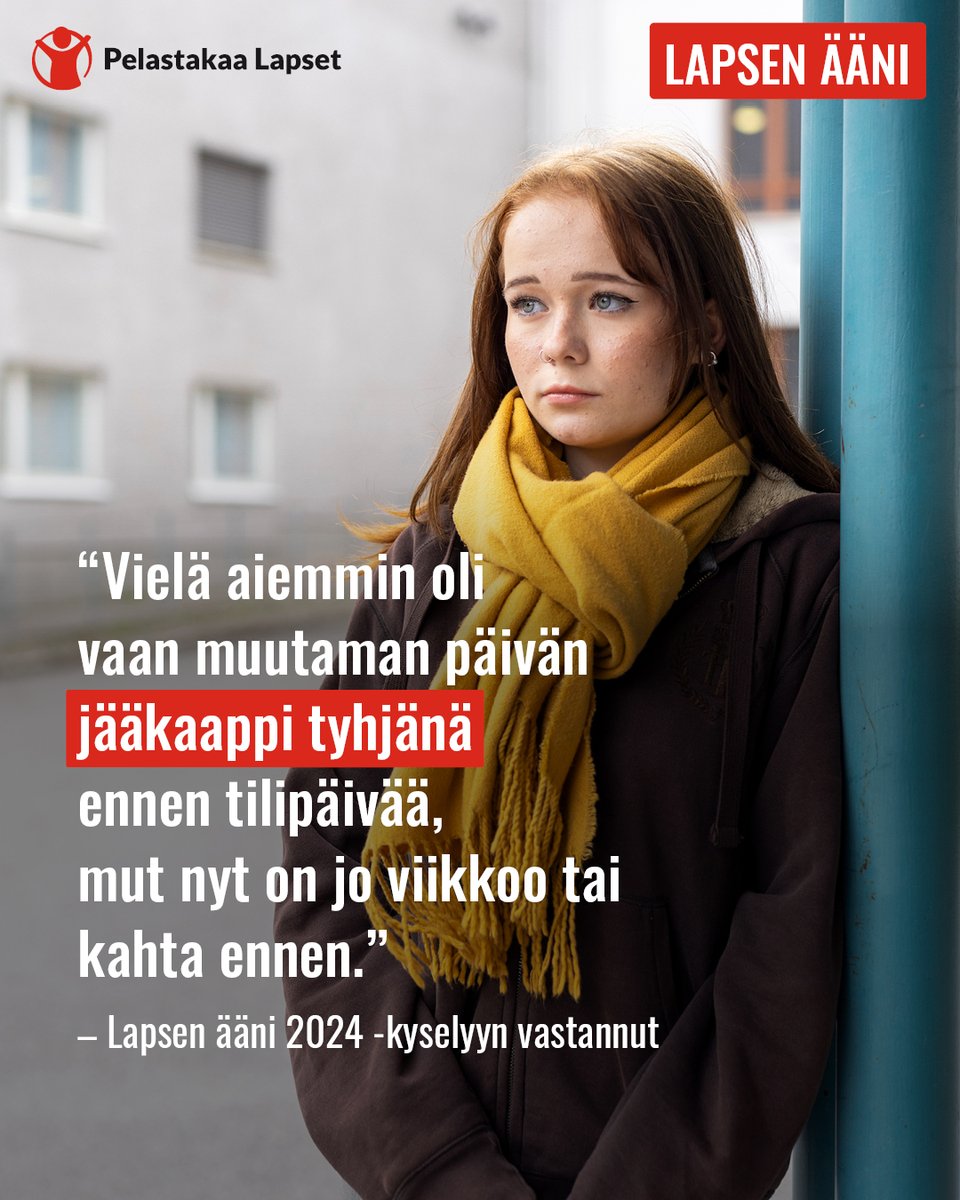 📣 Kuule lapsen ääntä ja tutustu tänään julkaistuun Lapsen ääni 2024 -raporttiimme 👉 pelastakaalapset.fi/ajankohtaista/…

❗ On aika kuulla, kun lapset kertovat meille omia kokemuksiaan ja näkemyksiään. Ja tehdä päätöksiä, jotka vähentävät eriarvoisuutta Suomessa.  #lapsiperheköyhyys