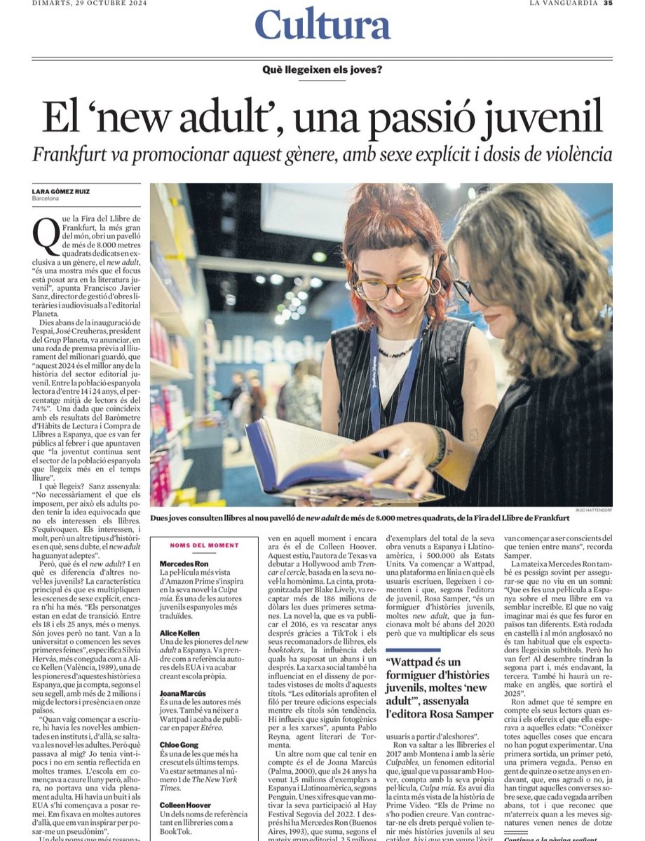Carme Fenoll (@carmefenoll) on Twitter photo 💯 anys de <a href="/EdBarcino/">Editorial Barcino</a>, "una estructura de país" / <a href="/MagiCamps/">Magí Camps</a> 🟢 <a href="/OriolMD/">Oriol M. D.</a>, director de Barcino. <a href="/FundacioCarulla/">Fundació Carulla</a>
📚 El 'new adult', una passió juvenil, via <a href="/laragomez93/">Lara Gómez</a> 💯 anys de <a href="/EdBarcino/">Editorial Barcino</a>, "una estructura de país" / <a href="/MagiCamps/">Magí Camps</a> 🟢 <a href="/OriolMD/">Oriol M. D.</a>, director de Barcino. <a href="/FundacioCarulla/">Fundació Carulla</a>
📚 El 'new adult', una passió juvenil, via <a href="/laragomez93/">Lara Gómez</a>