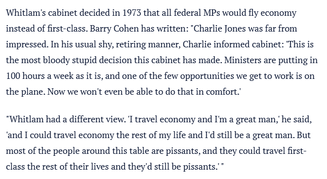 Gough Whitlam travelled economy.

smh.com.au/national/true-…