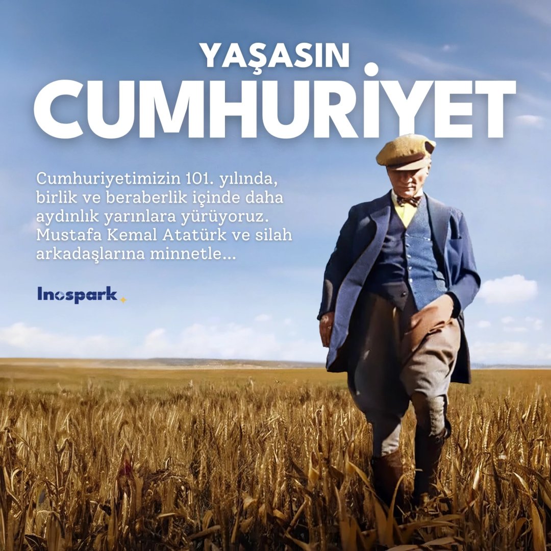 inospark_org's tweet photo. Cumhuriyetimizin 101. yılında, birlik ve beraberlik içinde daha aydınlık yarınlara yürüyoruz. Mustafa Kemal Atatürk ve silah arkadaşlarına minnetle…

#29Ekim, #Cumhuriyet #YaşasınCumhuriyet https://t.co/xGJyNmsxHb