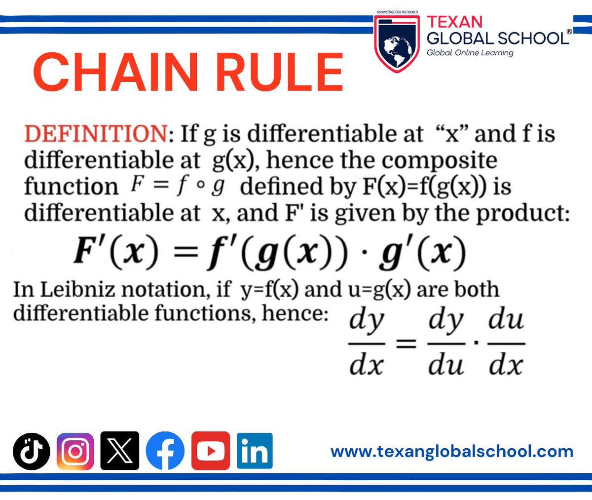 TexanGlobSchool's tweet photo. Just sharing these resources about Differentiation Formulas for trigonometric functions - chain rule. Differential Calculus.
VIDEO: https://t.co/Tifell5nar
Online workshop: https://t.co/UcXDibP0qB
#calculus #differentialcalculus #derivatives #DifferentiationFormulas #chainrule https://t.co/6HFSVOF6Ex
