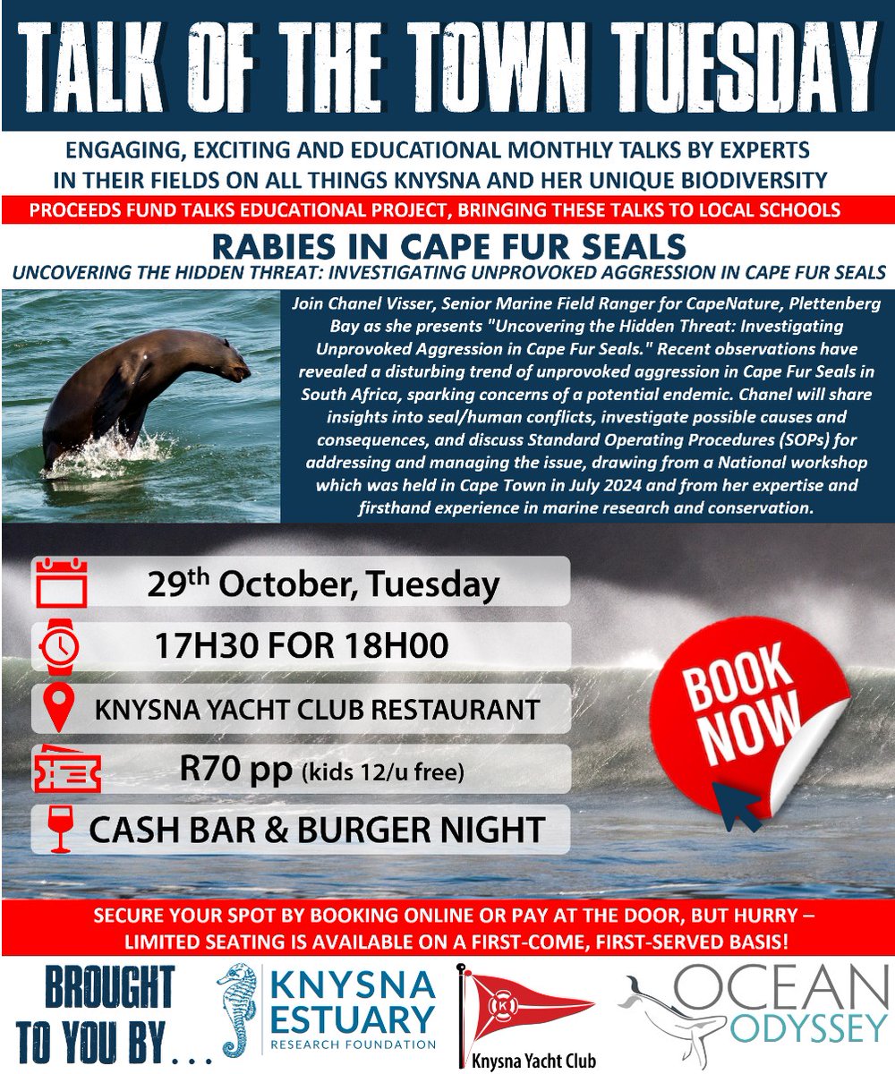 Tonight - Chanel Visser, Senior Marine Field Ranger for <a href="/CapeNature1/">CapeNature</a>, unpacks the hidden threat of unprovoked aggression in Cape Fur Seals. With new observations sparking concerns of a potential epidemic, Chanel will dive deep into the implications of conflicts and solutions.