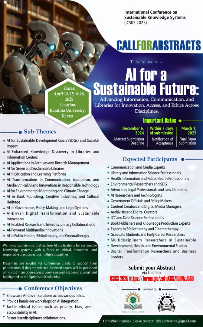 DrAlongeAJ's tweet photo. Call for Abstract: Shaping the Future with #AI - International Conference on Sustainable Knowledge Systems (ICSKS 2025) - https://t.co/MW33Mq6QHd https://t.co/7zXBVMO3NE