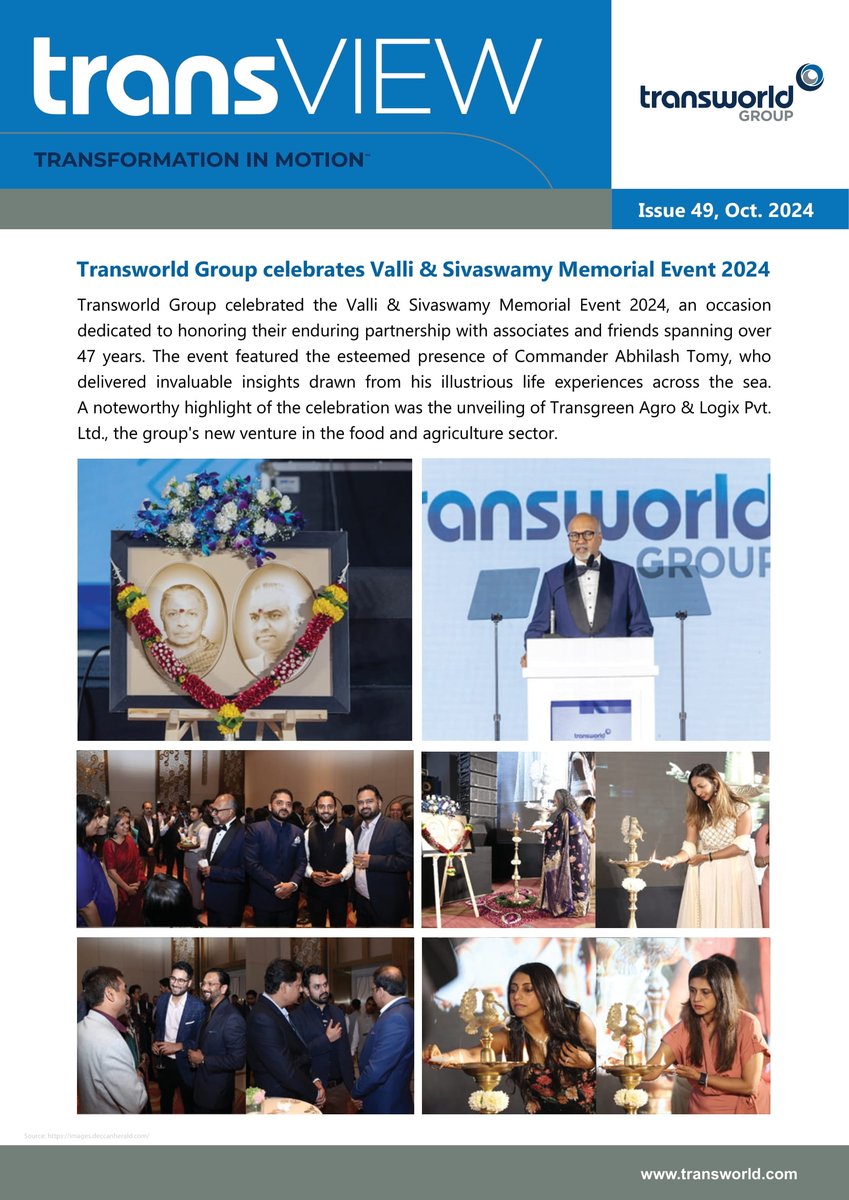 TransworldTweet's tweet photo. An insight into the News and Updates of #TransworldGroup!
Our Quarterly Magazine #TransVIEW - October 2024 edition.
Click for PDF version: https://t.co/SA6u63nZUj
#TransworldGroup #TransworldMagazine #QuaterlyMagazine #Shipping #Logistics https://t.co/16SxOUSfCo