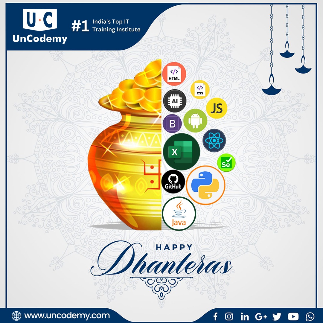 uncodemy's tweet photo. ✨ Happy Dhanteras from Uncodemy! ✨Uncodemy wishes you success, joy, and a path filled with learning and achievements. Shine bright and celebrate with joy! 🪔💰

.
.
.
#Uncodemy #Dhanteras2024 #HappyDhanteras #DhanterasWishes #Uncodemy #ITTraining #LearnWithUncodemy https://t.co/CTY5ylVYS9