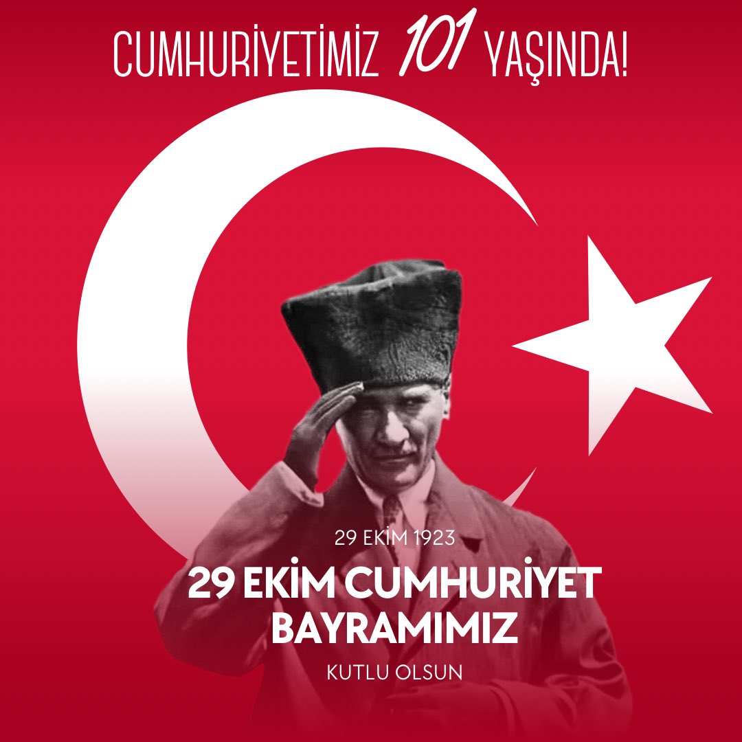 1923’ten 2024’e aynı ruh ve heyecanla.. Al bayrağımızın altında nice 101 yıllara.. Cumhuriyetimizin 101. yılı, 29 Ekim Cumhuriyet Bayramı’mız kutlu olsun 🇹🇷🇹🇷 🇹🇷🇹🇷

#CumhuriyetinBekçisiyiz 
#CumhuriyetBayramıKutluOlsun 
#Cumhuriyetİlelebet
#29EkimCumhuriyetBayramı