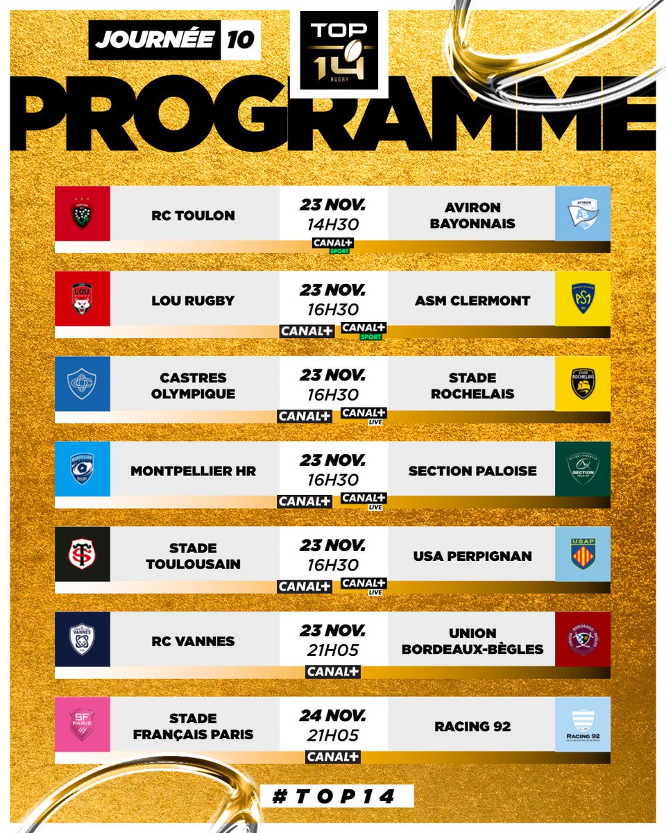 𝐏𝐫𝐨𝐠𝐫𝐚𝐦𝐦𝐚𝐭𝐢𝐨𝐧 𝐉𝟏𝟎 📅

👉À vos agendas, pour la 10ème journée de <a href="/top14rugby/">TOP 14 Rugby</a>, nos Vannetais recevront l'<a href="/UBBrugby/">Union Bordeaux Bègles</a> à la Rabine, le samedi 23 novembre à 21h05. 

#FiertéBretonne