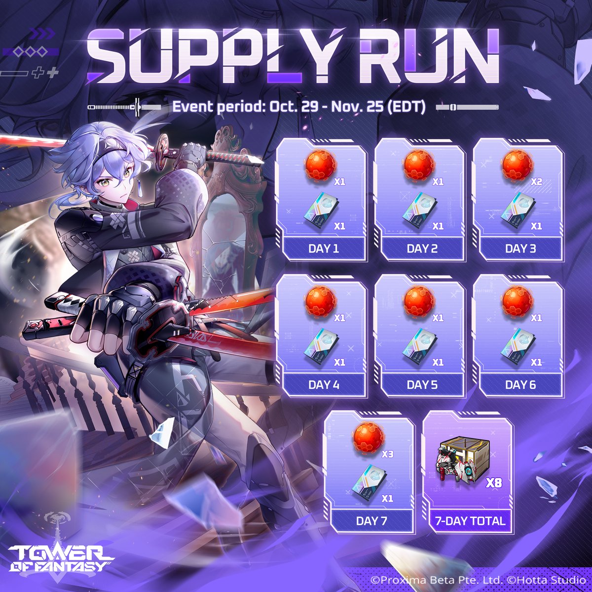 Chers Autorisateurs,

La maintenance est terminée. Vérifiez votre messagerie en jeu pour la compensation.

Et pensez à vous connecter pendant l'événement pour obtenir gratuitement des nucléus rouges !

▽ Plus d'infos : toweroffantasy-global.com/news-detail.ht…

#TowerofFantasy