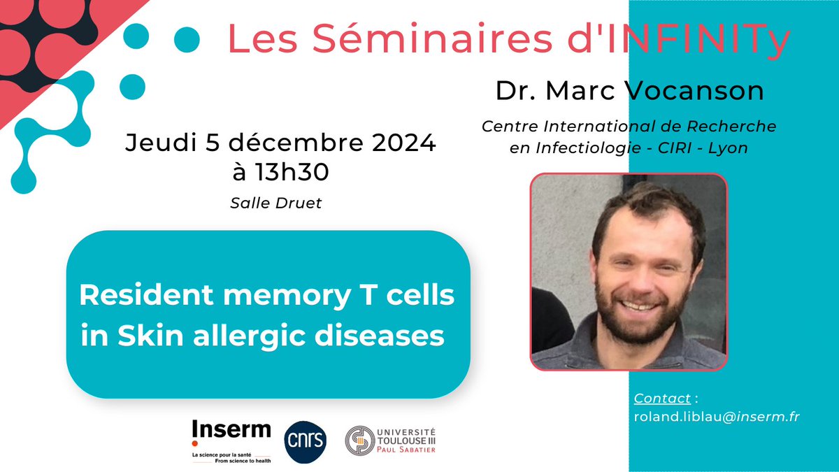 Infinity Toulouse (@infinitytls) on Twitter photo L'Institut INFINITy a le plaisir d'accueillir 👉Marc Vocanson le Jeudi 5  décembre à 13h30. Retrouvez toutes les informations utiles sur l'affiche jointe. Entrée libre. Espérant vous voir nombreux !🙂 L'Institut INFINITy a le plaisir d'accueillir 👉Marc Vocanson le Jeudi 5  décembre à 13h30. Retrouvez toutes les informations utiles sur l'affiche jointe. Entrée libre. Espérant vous voir nombreux !🙂