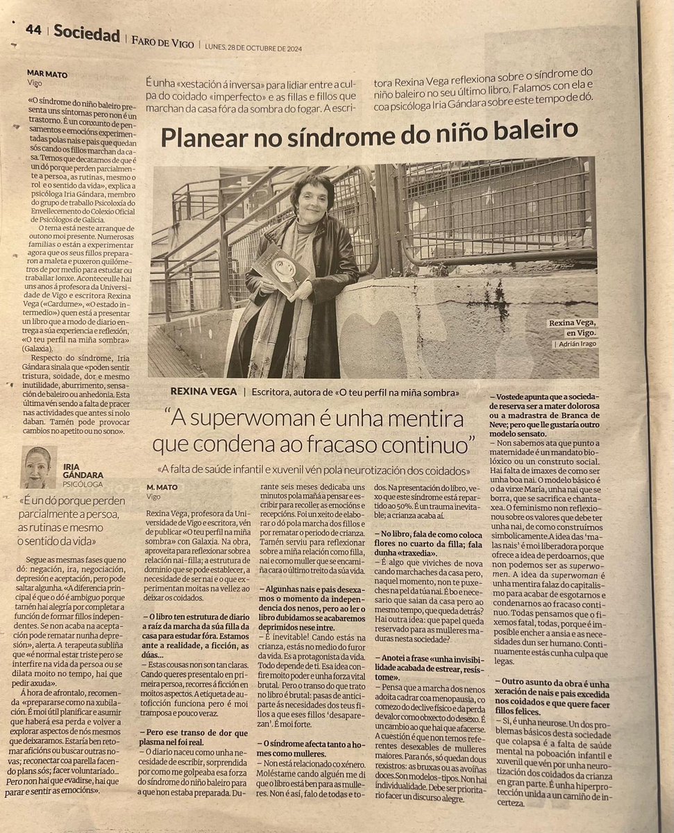 <a href="/rexinavega/">rexina vega</a>: "A superwoman é unha mentira que condena ao fracaso continuo" <a href="/Farodevigo/">Faro de Vigo</a>