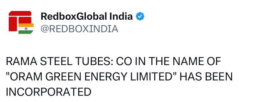 Rishabhh005's tweet image. #RAMASTEEL

RAMA STEEL TUBES
ORAM GREEN ENERGY LIMITED

#Investing #StocksInFocus #StocksToBuy #StocksToBuyNow #StocksToTrade #StocksToWatch #StockMarbleIndia
