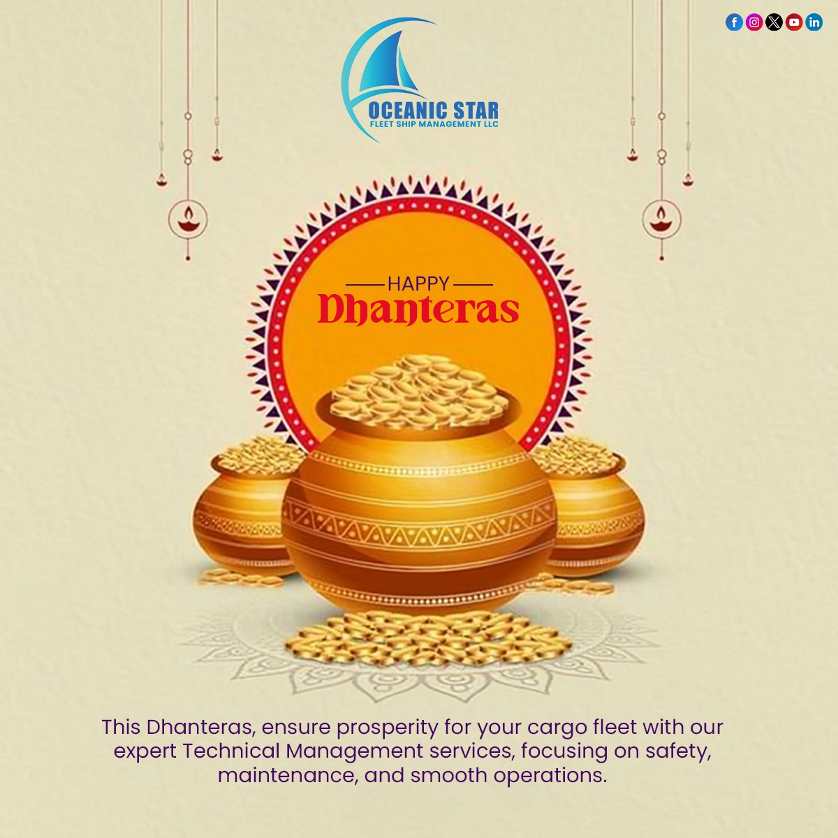 FleetOceanic's tweet photo. This Dhanteras, Oceanic Star Fleet wishes you prosperity and success as vast as the oceans we navigate. 

.
.
.
#auspiciousday #celebrationofwealth #seafaringstrength #globalmaritime #maritimeindustry #happyjourneys #navigatingprosperity #dhanterasspirit https://t.co/5NB6DYYie9