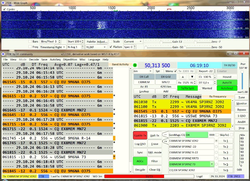 SP3RNZ's tweet photo. GM #SIX'ers, another great day on 50MHz in progress.
Started with FK8HA New Caledonia 🇳��#RG37, followed by East coast VK's 🇦🇺and East Malaysia 9M6NA🇲🇾 and Philippines 🇵🇭DU6/PE1NSQ.
Good DX everyone! https://t.co/QvwdmB0J3B