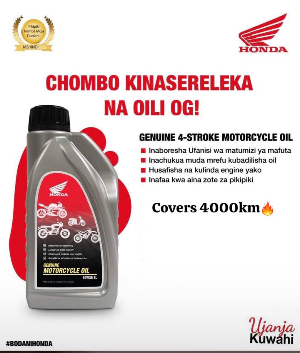 Kazimoto_complex (@kazimotocomplex) on Twitter photo Umewahi kuona Oil gani ya Pikipiki inayotumia 4,000kms. Sasa basi, ndani ya showroom yetu utajipatia Oil hii ya Honda, imara kwa 17,000Tu. Yaniiii, mwezi mzima unatumia 17,000 badala ya 40,000 katika service za Oil. Karibuni sana sana <a href="/KazimotoComplex/">Kazimoto_complex</a> Dodoma🎉 Umewahi kuona Oil gani ya Pikipiki inayotumia 4,000kms. Sasa basi, ndani ya showroom yetu utajipatia Oil hii ya Honda, imara kwa 17,000Tu. Yaniiii, mwezi mzima unatumia 17,000 badala ya 40,000 katika service za Oil. Karibuni sana sana <a href="/KazimotoComplex/">Kazimoto_complex</a> Dodoma🎉