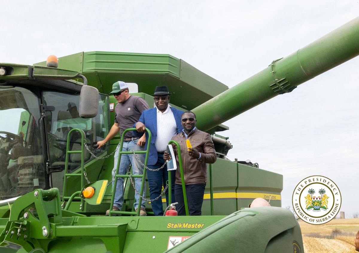 julius_maadabio's tweet photo. I had the pleasure of visiting Steven Kuiper at Demoss Farm in Iowa during the corn harvest of his 80-acre operation. I was truly impressed by how Steven has embraced mechanization to enhance productivity on his farm. 

Iowa is critical in our drive to deliver on our Feed Salone agenda, considering the expertise we mobilize to support our efforts to transform our arable lands to high yield crop farms. Our goal is to foster inclusive growth, increase local food production, decrease our reliance on food imports, combat hunger, boost export revenues, create job opportunities, and develop a resilient food system.

I extend my gratitude to the leadership of Iowa Corn for the fruitful engagement, and I look forward to establishing a sustainable partnership to support our Feed Salone initiative.