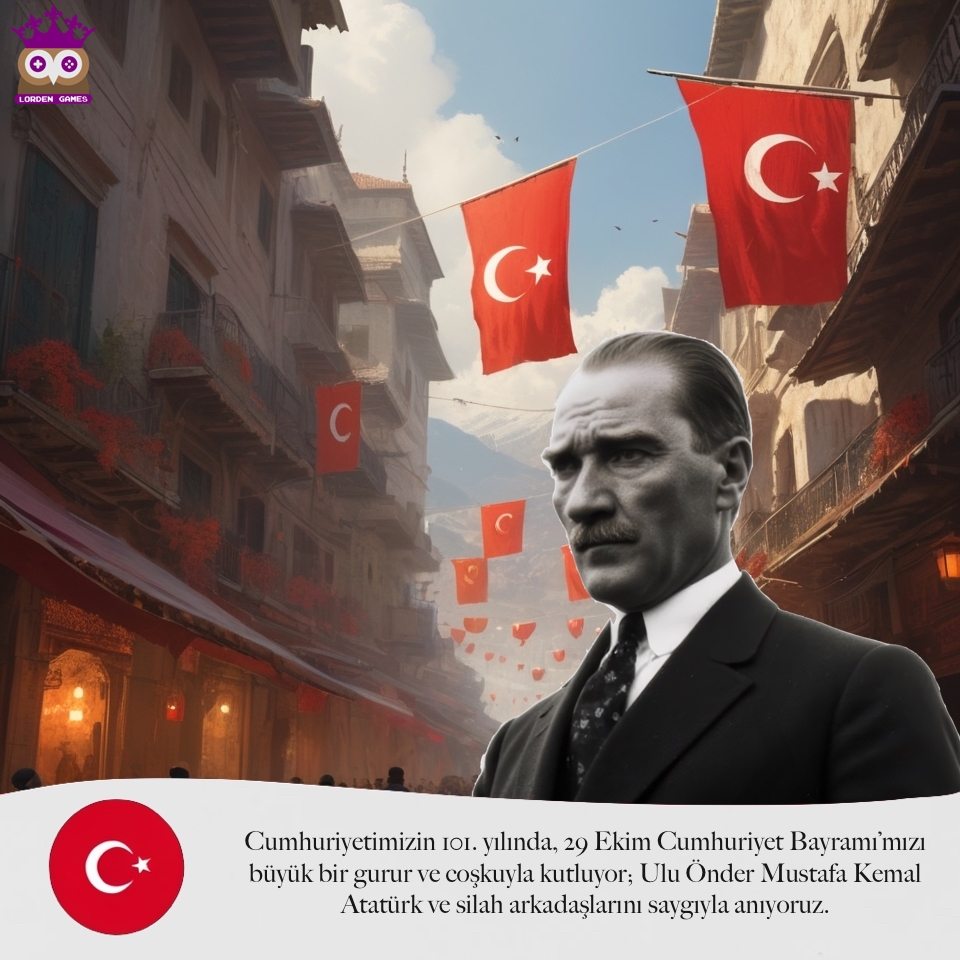 Cumhuriyetimizin 101. yılında, 29 Ekim Cumhuriyet Bayramı’mızı büyük bir gurur ve coşkuyla kutluyor; Ulu Önder Mustafa Kemal Atatürk ve silah arkadaşlarını saygıyla anıyoruz.

<a href="/LordenGames/">Lorden Games</a>

#LordenGames #CumhuriyetBayramı #29Ekim #101Yıl #Gururla #Atatürk #Cumhuriyet #Türkiye