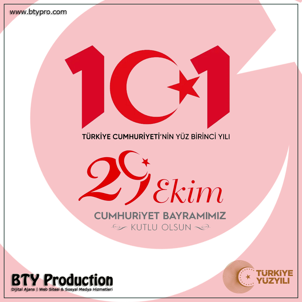 btypro's tweet photo. Cumhuriyetimizin 101. yılı kutlu olsun! 🇹🇷 #29Ekim #CumhuriyetBayramı 🇹🇷 #DijitalAjans #BTYProduction https://t.co/wzQWcsWf5o