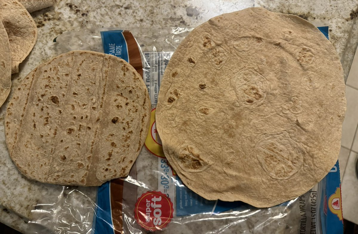 entel2008's tweet photo. @MissionWrapsUK look at the disparity in sizes of these 2 wraps. Talk about shrinkflation! 🙄 https://t.co/83N77ajeR4