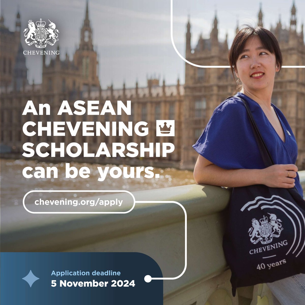 ukmissionasean's tweet photo. Only one week to go until applications for Chevening Scholarships close on 5 November!  

Find out if you could be part of the #ASEANChevening Scholar   https://t.co/3typCFch7G

#StudyUK #FutureLeaders https://t.co/Cl8fRfgTlN