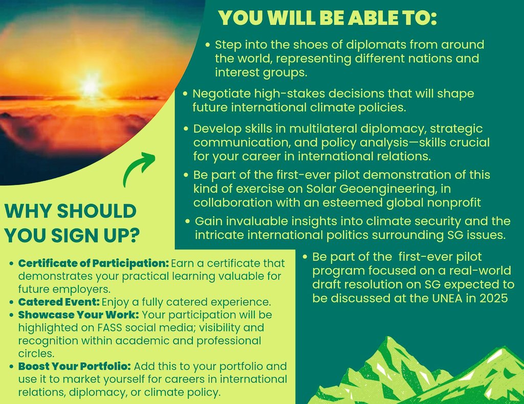 f_aider's tweet image. A unique and exclusive opportunity for #FASS 👩‍🎓👨‍🎓 at #AirUniversity.

#SimulationExercise on #SolarGeoengineering by @fass_air in 🤝 with @sgdeliberation!

 Don’t miss this chance!
📝 Register bit.ly/DSG-FASS-SGEve…

@adilsultan | @Aiza_Azam