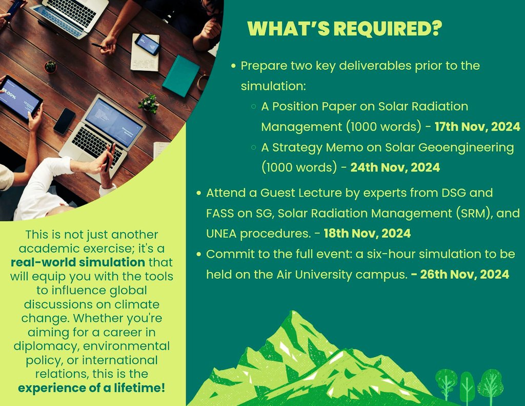 f_aider's tweet image. A unique and exclusive opportunity for #FASS 👩‍🎓👨‍🎓 at #AirUniversity.

#SimulationExercise on #SolarGeoengineering by @fass_air in 🤝 with @sgdeliberation!

 Don’t miss this chance!
📝 Register bit.ly/DSG-FASS-SGEve…

@adilsultan | @Aiza_Azam