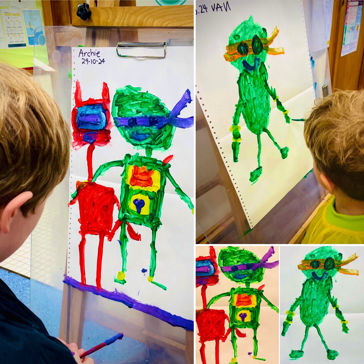 Do you recognise these character faves that came to life at the painting easel today? We think our Preschool artists are turtle-y amazing! 💚🥷🐢 #TMNT #teampreschool #artistsatwork