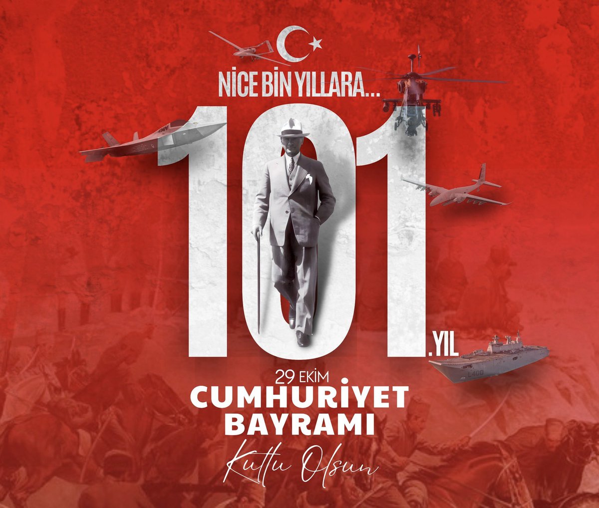 alper_ciler's tweet photo. 101 yıl önce bugün, Gazi Mustafa Kemal Atatürk ve silah arkadaşlarının yazdığı kurtuluş destanını Cumhuriyet’le taçlandırdık...

Cumhuriyet Bayramımızın 101. yılı kutlu olsun! 🇹🇷

#29Ekim #CumhuriyetBayramı #101yaşında🇹🇷 https://t.co/p9XwFIjU2k