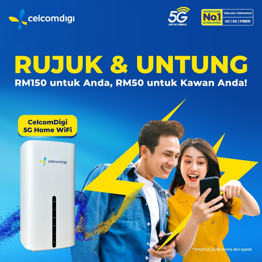 khadijahkhdjh's tweet photo. Jom tambah pendapatan! 💰 Rujuk rakan2 anda utk mendaftar CelcomDigi Fiber/5G Home WiFi dgn kod promo anda &amp; dptkan RM150 utk setiap pengaktifan. Mereka juga akan menerima RM50. Daftar di https://t.co/306in9cInK skrg! Guna kod saya REFERIB8 utk naik taraf WiFi di rumah! https://t.co/14NMTUi7U3