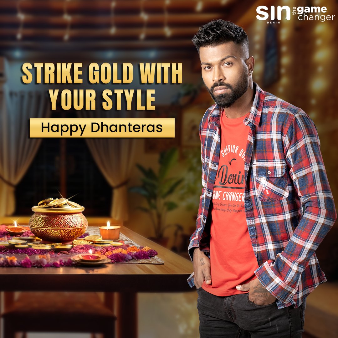 SinDenim's tweet photo. This Dhanteras, invest in more than just gold, invest in your style with Sin Denim. 🤩

#SinDenim #HardikPandya #OwnyourSin #BeAGameChanger #Diwali #FestiveFashion #Denim #Dhanteras https://t.co/hgdx5fQRdI