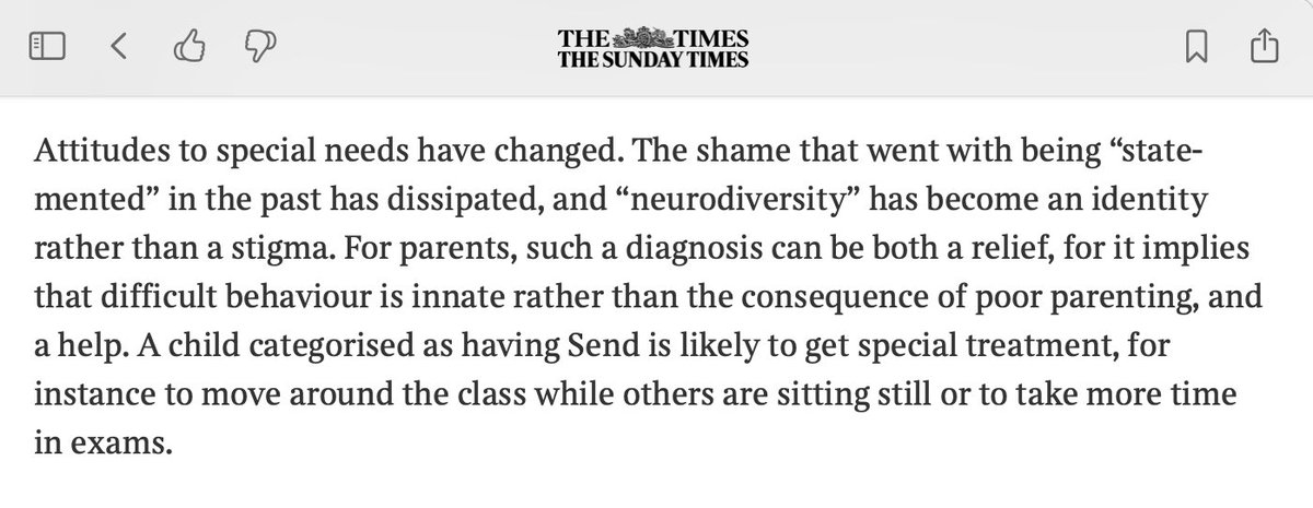 Emma Duncan writing <a href="/thetimes/">The Times and Sunday Times</a> talks about an SEN funding crisis facing local councils in a controversial way.

I struggle with the parent blaming, and bemoaning of the apparent loss of stigma.

The stigma still exists - try being autistic!