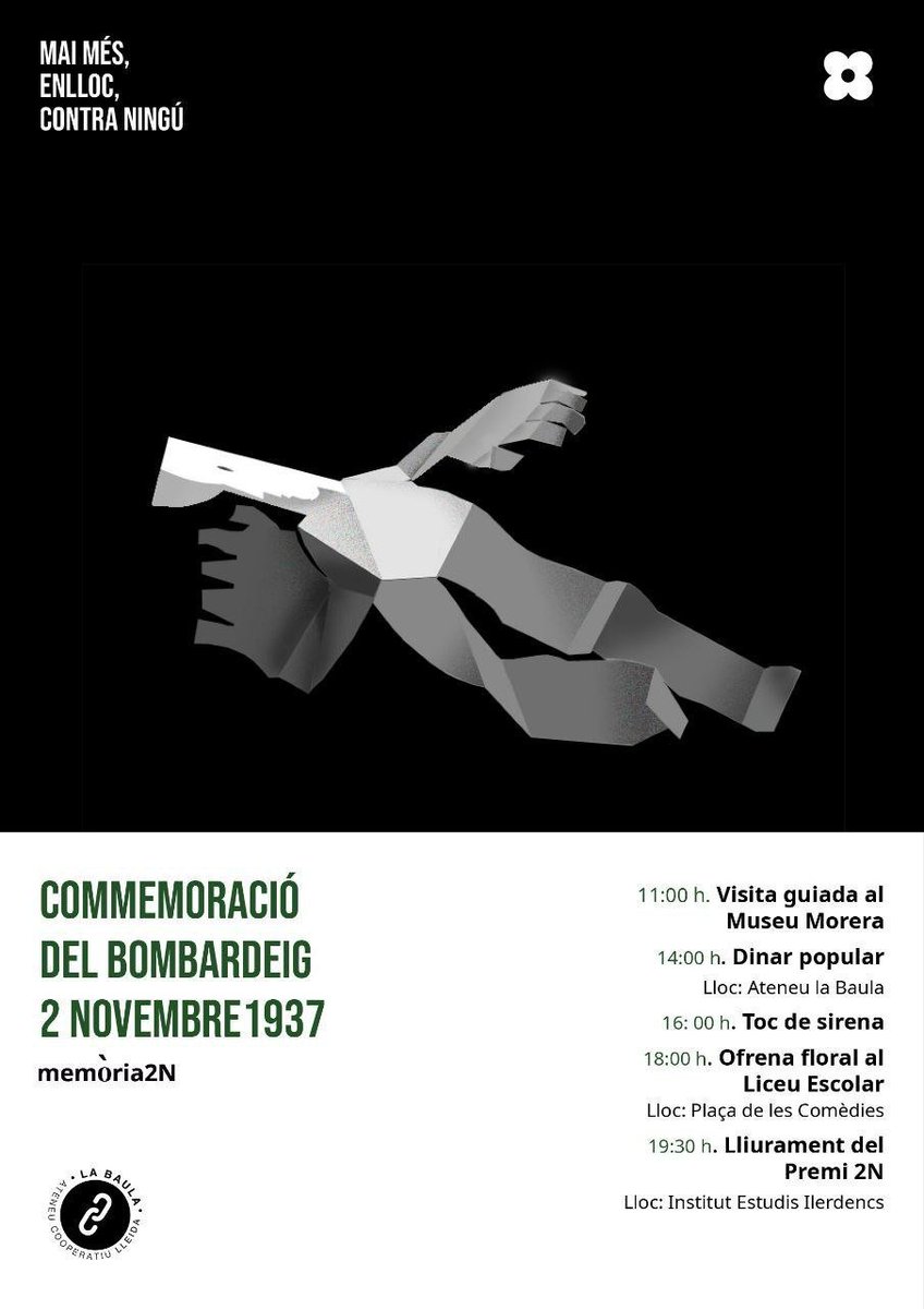 L'única mort que em preocupa, és la de la memòria” deia Neus Català, . Per això, quan els feixistes van entrar a Lleida el 1938, van fer desaparèixer els llibres amb els noms dels nens/es morts el bombardeig del 2N

I d'aquí la importància de les jornades

ua1.cat/articles/31339…
