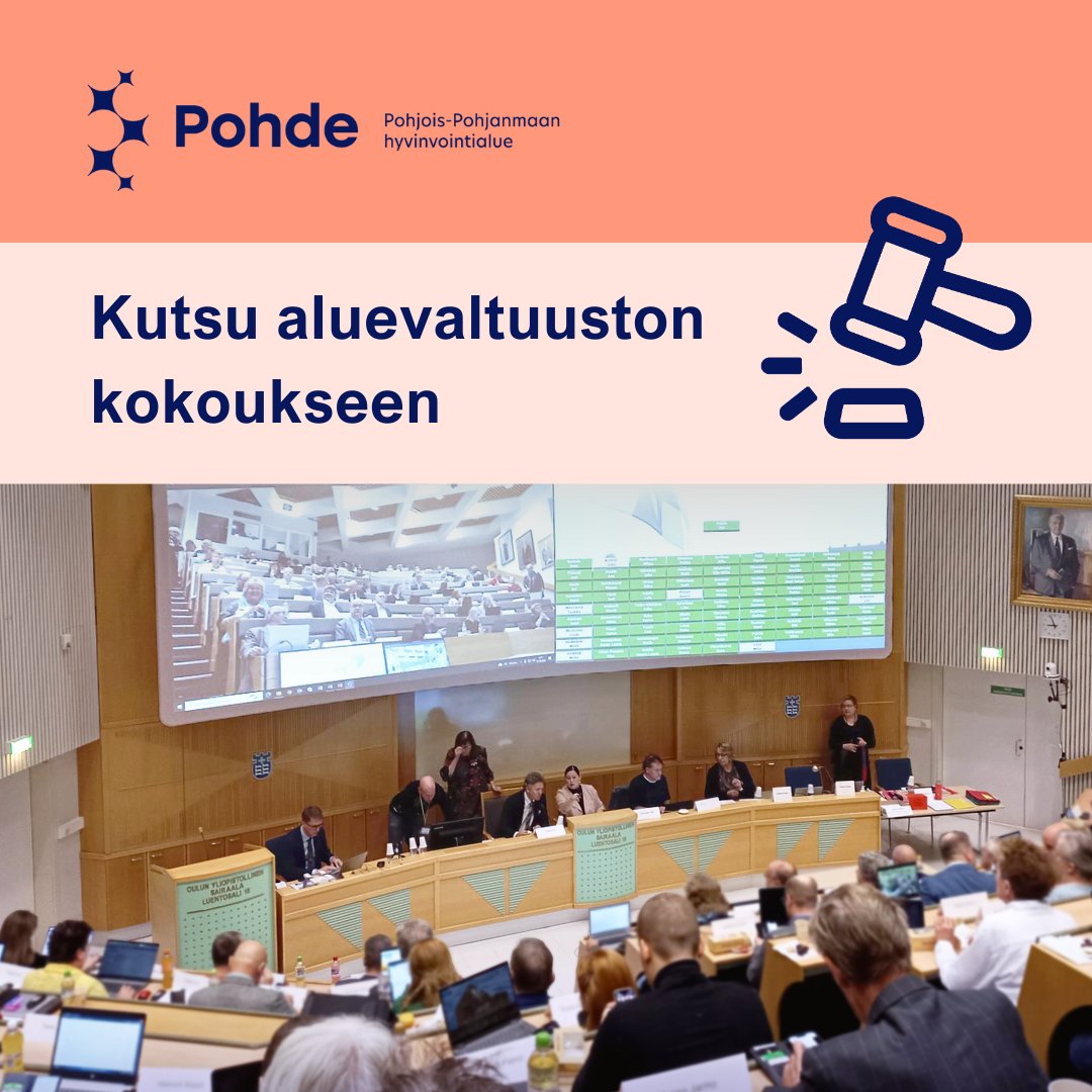Aluevaltuusto kokoontuu jälleen tänään tiistaina 29.10. kello 9 alkaen.

🔹 Sinulla on mahdollisuus seurata kokousta reaaliaikaisesti etäyhteyden kautta Pohjois-Pohjanmaan hyvinvointialueen verkkosivujen kautta: pohde.fi/tietoa-meista/…