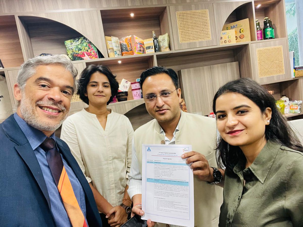 Final: 🤝Strengthening India-Brazil Ties in Micro Irrigation ! 🇮🇳🇧🇷
A  meeting took place as Mr. Rajesh Kumar, Director, IAI, and Ms. Anika Bassi, Sr. Manager, IAI met with Mr. Angelo Mauricio, Agricultural Attaché, and Ms. Dhruvika Sodhi, Agriculture Officer  Brazilian Embassy .