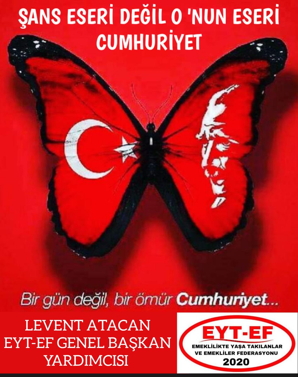 BAŞLADIK
👇
#CumhuriyetinAskerleriyiz

Eşsiz Başkomutan
Mustafa Kemal ATATÜRK önderliğinde kurulan,

Özgürlüğümüzün ve
Bağımsızlığımızın Sembolü
Olan #Cumhuriyet 🇹🇷

İlelebet PAYİDAR kalacaktır.

#29EkimCumhuriyetBayramımız
Kutlu Olsun 🇹🇷

<a href="/EytEmeklilerFed/">EYT VE EMEKLİLER FEDERASYONU</a> @EytSydDer