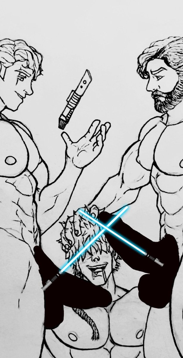 ellocoASX_20's tweet photo. ~The Padawan has been drawn to the dark side, while Anakin and Obi-Wan fight and attempt to bring him to the light using an ancient style of combat. ;)

#rule34gay #bara #porngay #starwarsrule34 #starwarsporn #starwarsporngay #sketch https://t.co/cOG4VNukFR