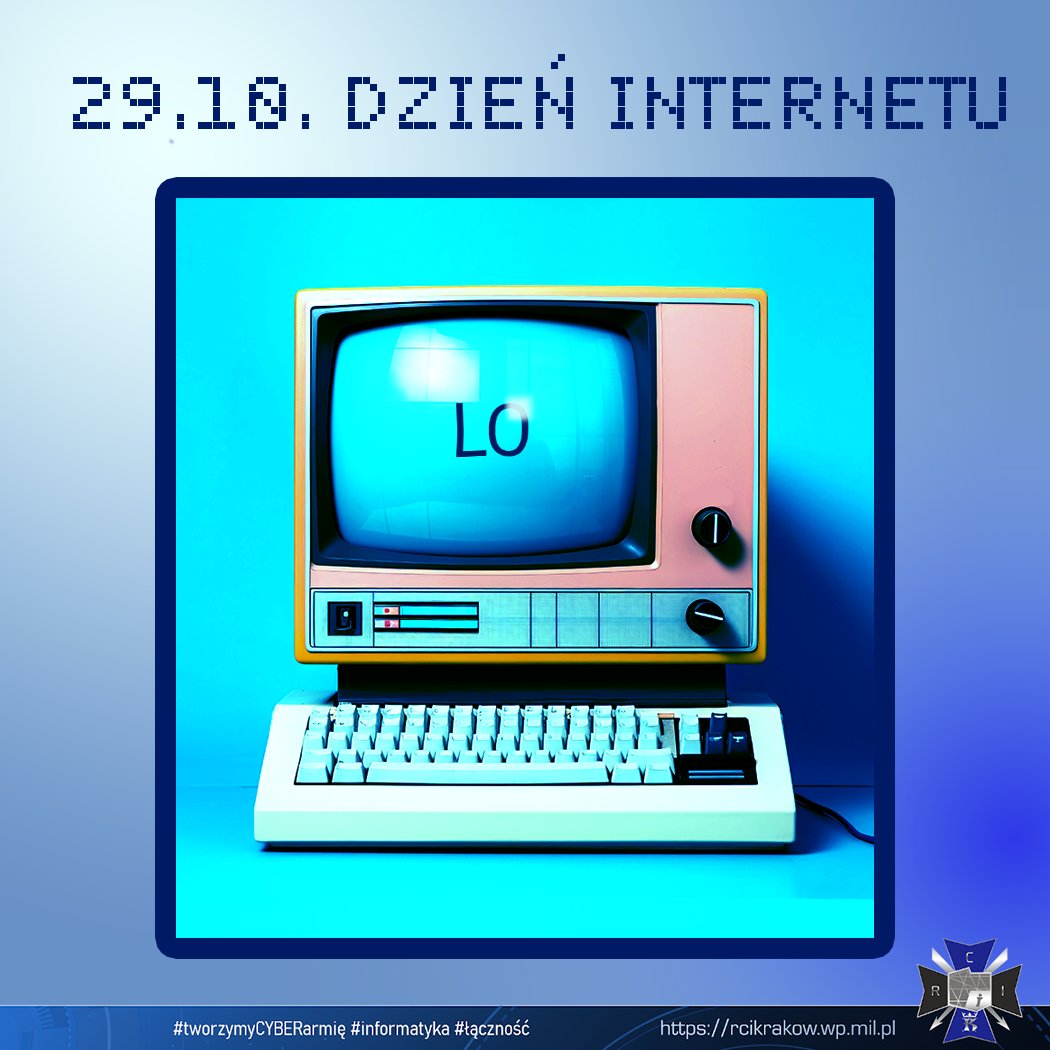 RCIKrakow's tweet image. Dziś obchodzimy Dzień Internetu.🎉 29 października 1969 roku została wysłana pierwsza wiadomość pomiędzy dwoma komputerami. Miała ona brzmieć &quot;login&quot;, ale z powodu zawieszenia systemu przesłano litery &quot;lo&quot;.📨

#DzieńInternetu #InternetDay #LO #RCIKrakow