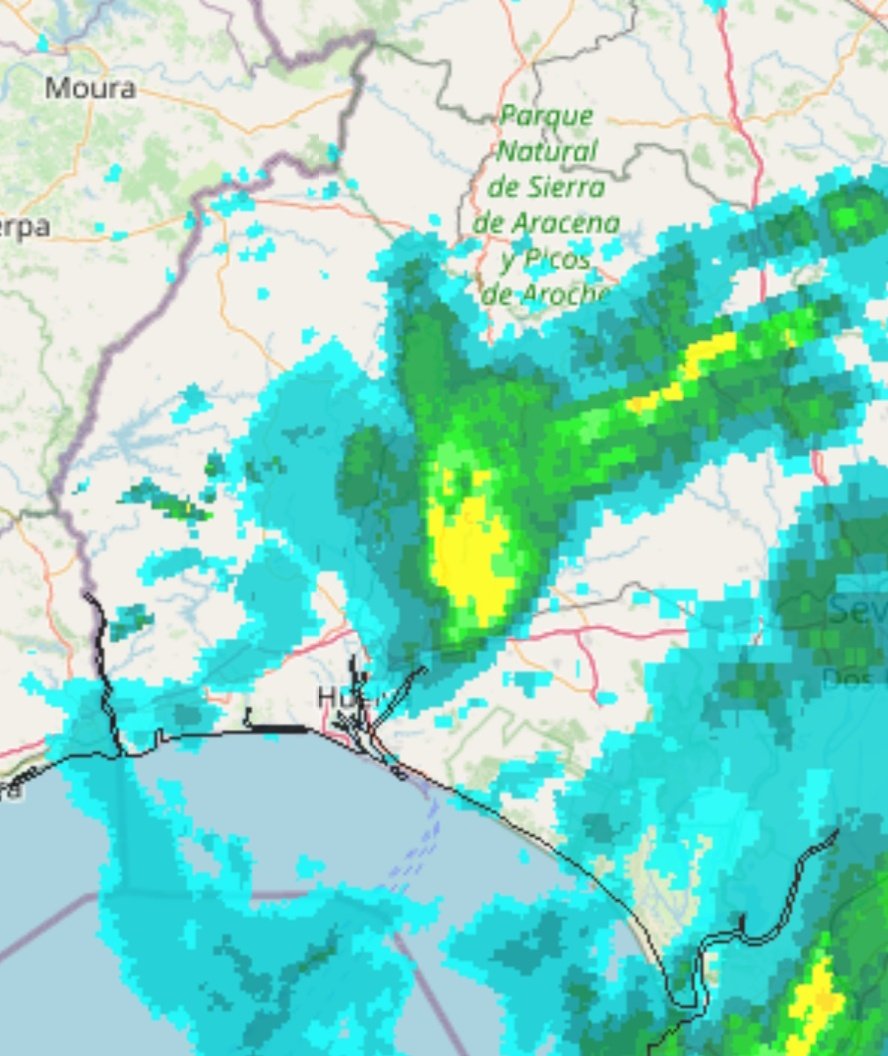 Ya tenemos los primeros chubascos afectando a localidades del interior como Trigueros y Beas. 

Hoy hay que mirar al este porque las lluvias vienen desde allí.