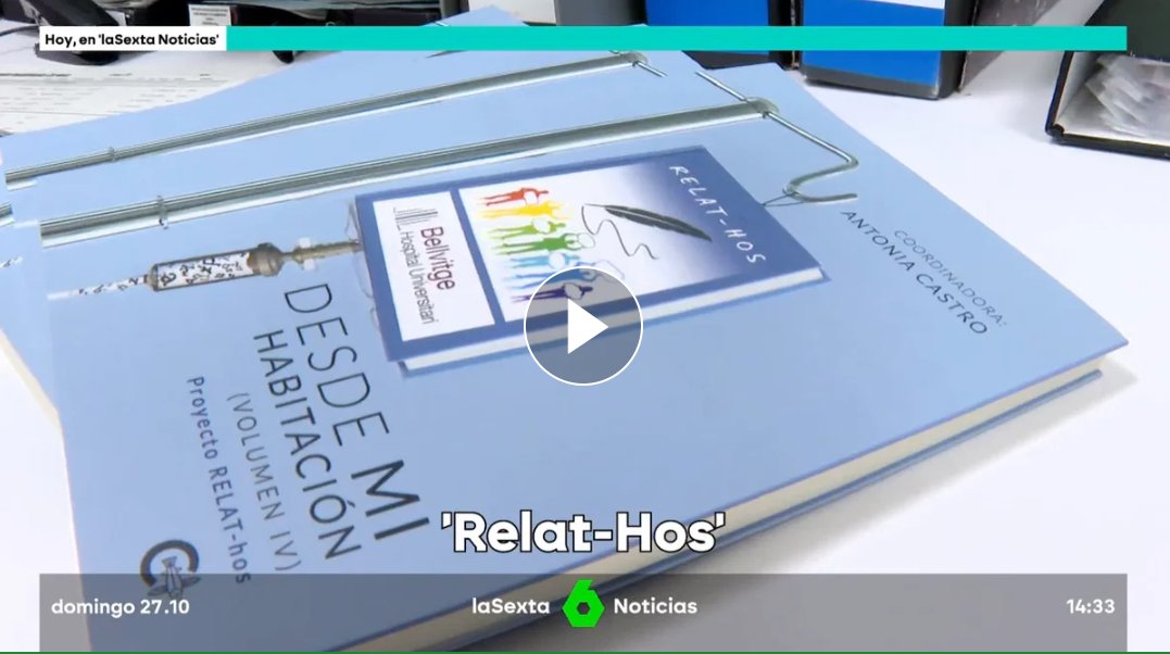 📚 Compartim la peça de la <a href="/sextaNoticias/">laSexta Noticias</a> sobre el projecte #RelatHOS, d'escriptura terapèutica per a pacients impulsada per l'#hbellvitge
📺 ja.cat/zUJZq
#SocialmentResponsables #orgullbellvitge #HUBmanització
