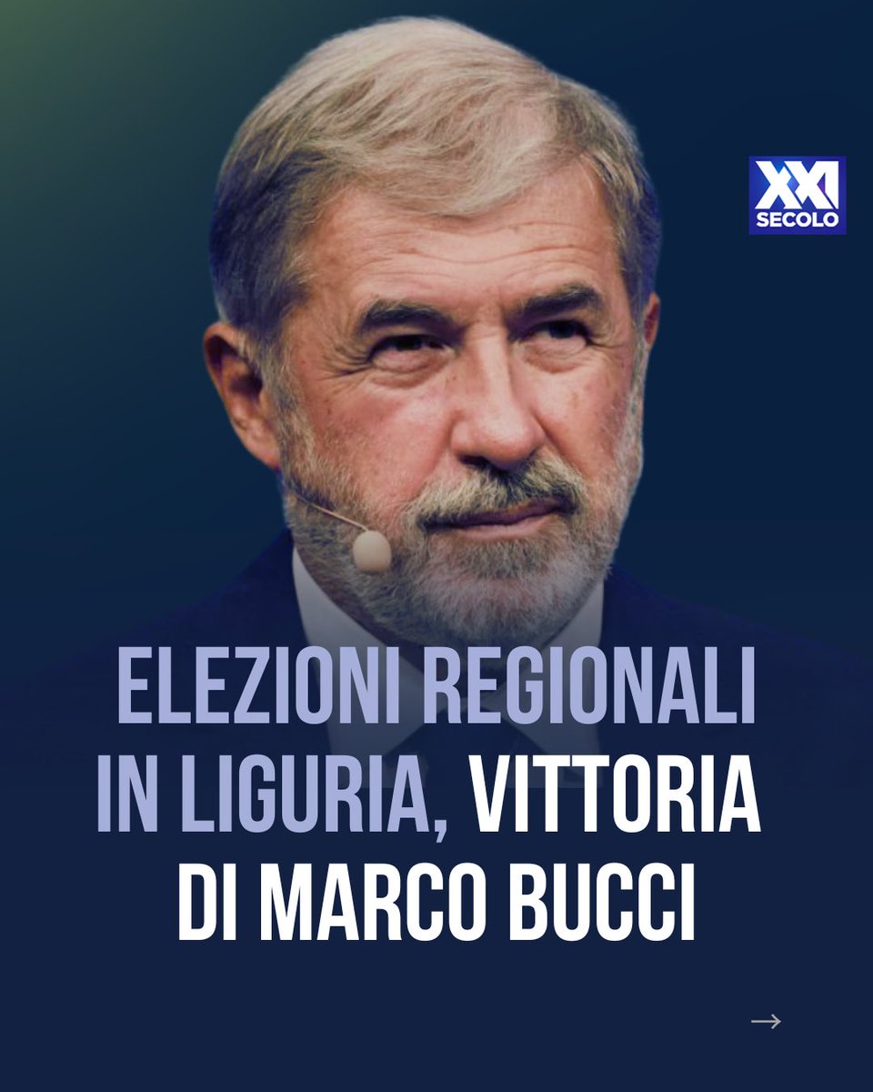 XXISecoloRai's tweet photo. 28.10.24 #Elezioni in #Liguria 🗳️
Vittoria di Marco Bucci con il 48,77%

Le analisi social dell’ultimo mese di Arcadia sulle elezioni in Liguria 👉 #XXISecolo condotto da @frangiorgino torna in onda lunedì 11 Novembre in seconda serata su #Rai1 e in streaming su #RaiPlay https://t.co/GVYslDwZ6h