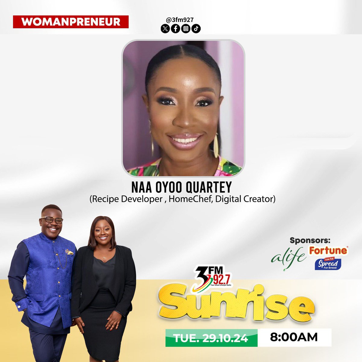 OyooQuartey's tweet photo. Guys... I'll be on @3fm927 with @akosuashirly this morning with the flavourful @FlavaFlavswife 😁. We will be talking food matters and the #TakeYourOwnBowl campaign🎉🎉🎉 https://t.co/iaQQOZgQL1
