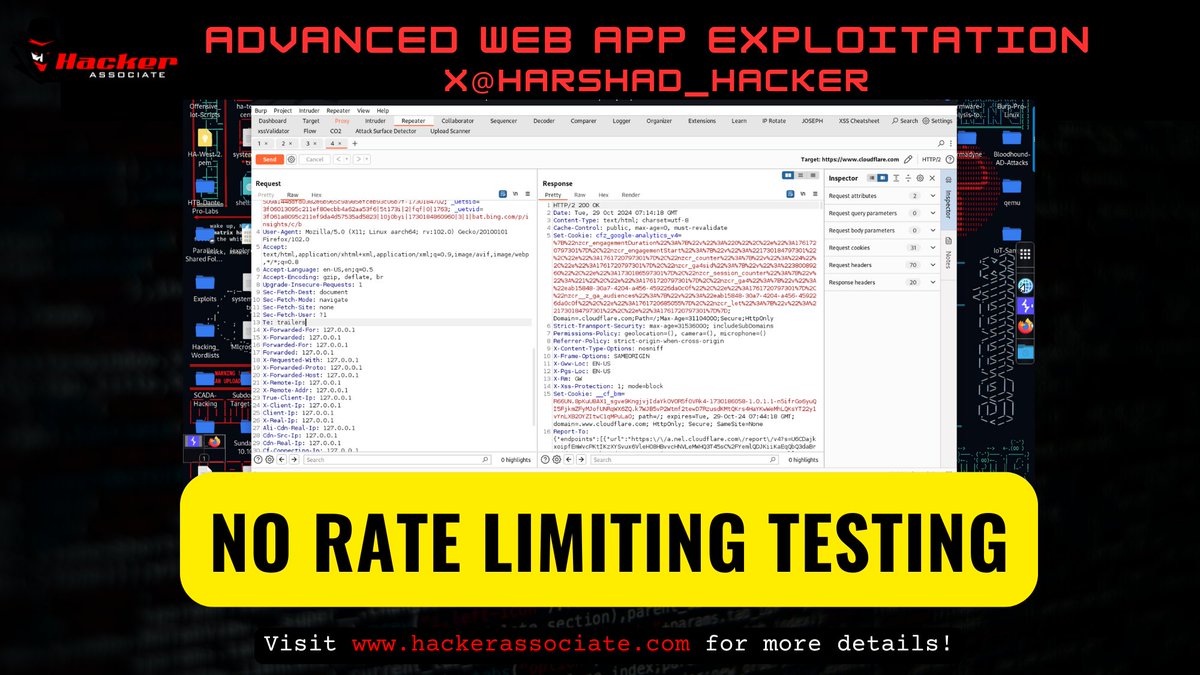 harshad_hacker's tweet image. 🌐 Join us for an Advanced Web Application
Penetration Testing #infosecurity
👉Live session with @harshad_hacker!
🔍 Dive into NO Rate Limiting Testing on a live application!
💥 Explore the WAF while uncovering 13 innovative approaches for rate limiting exercises.
🚀 Don't…