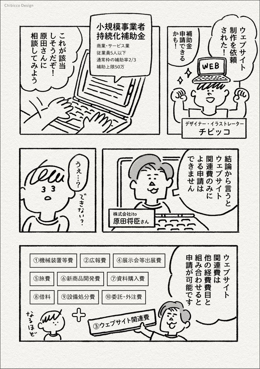 ✏️ 補助金サポート相談レポ漫画(2/2)
「小規模事業者持続化補助金」 