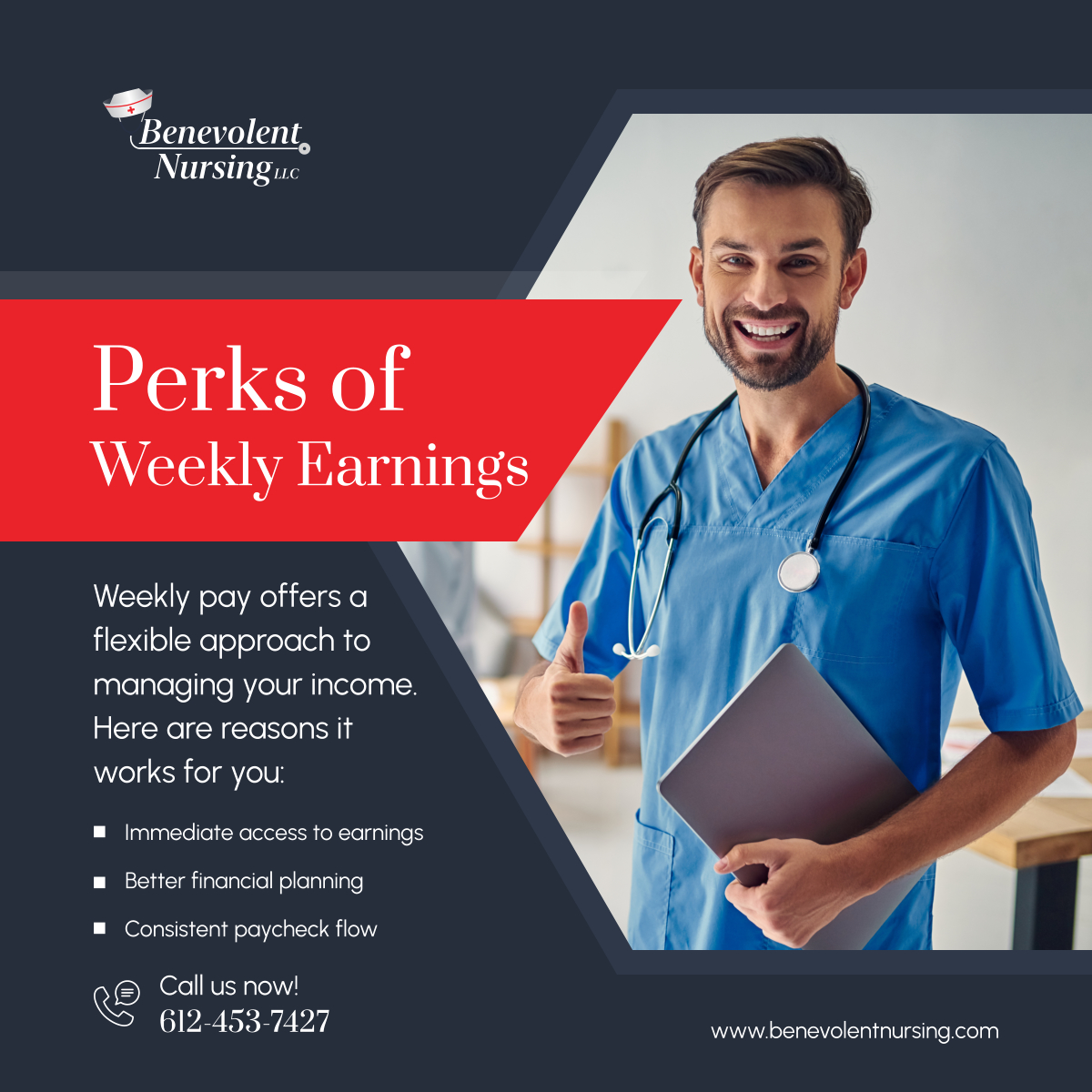 BenevolentMN's tweet photo. Weekly pay provides flexibility, helping you manage your finances efficiently. Enjoy peace of mind with timely, consistent earnings. Start working with Benevolent Nursing LLC today!

#HealthcareStaffing #WoodburyMN #WeeklyPay https://t.co/CiyPPSZhwk