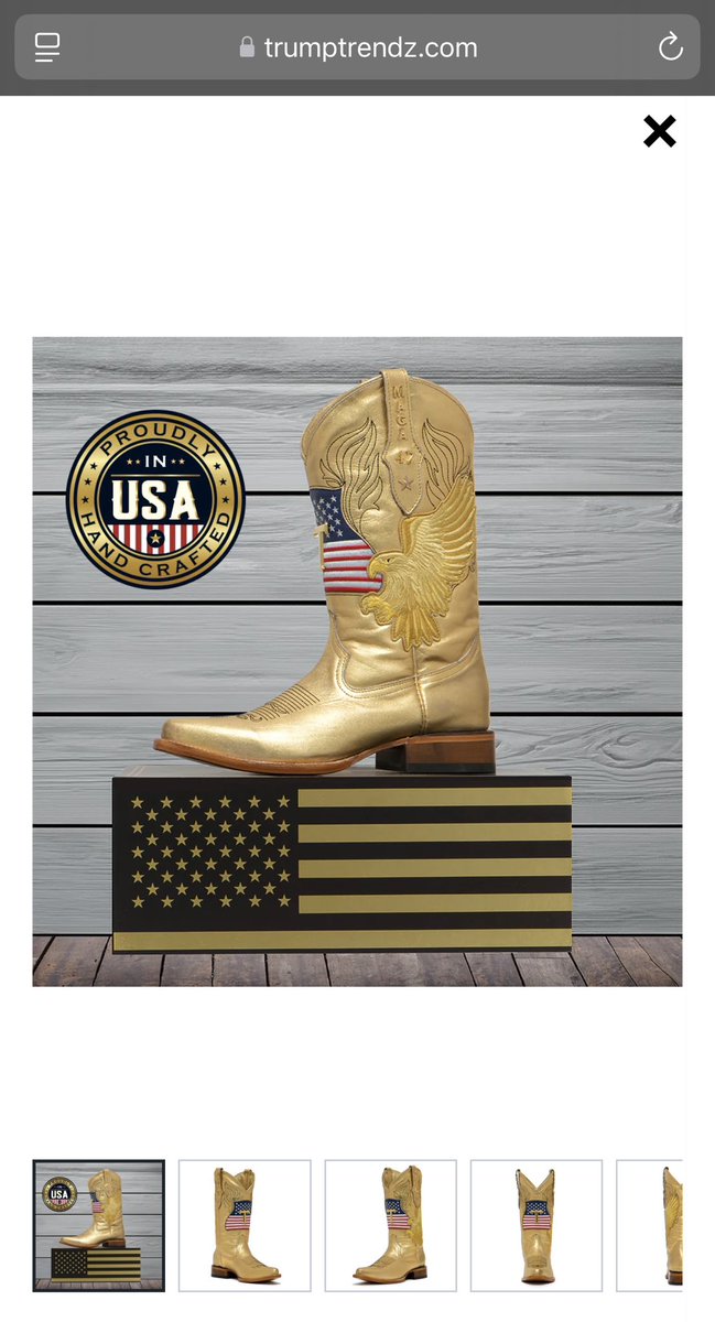 Shibtoshi's tweet photo. .@elonmusk @joerogan – ever seen Gold Trump cowboy boots? Picture these in the @SpaceX control room or on the podcast! Talk about boots that make a statement. 

https://t.co/jkwwZdImzb https://t.co/ydpXEUlJRz