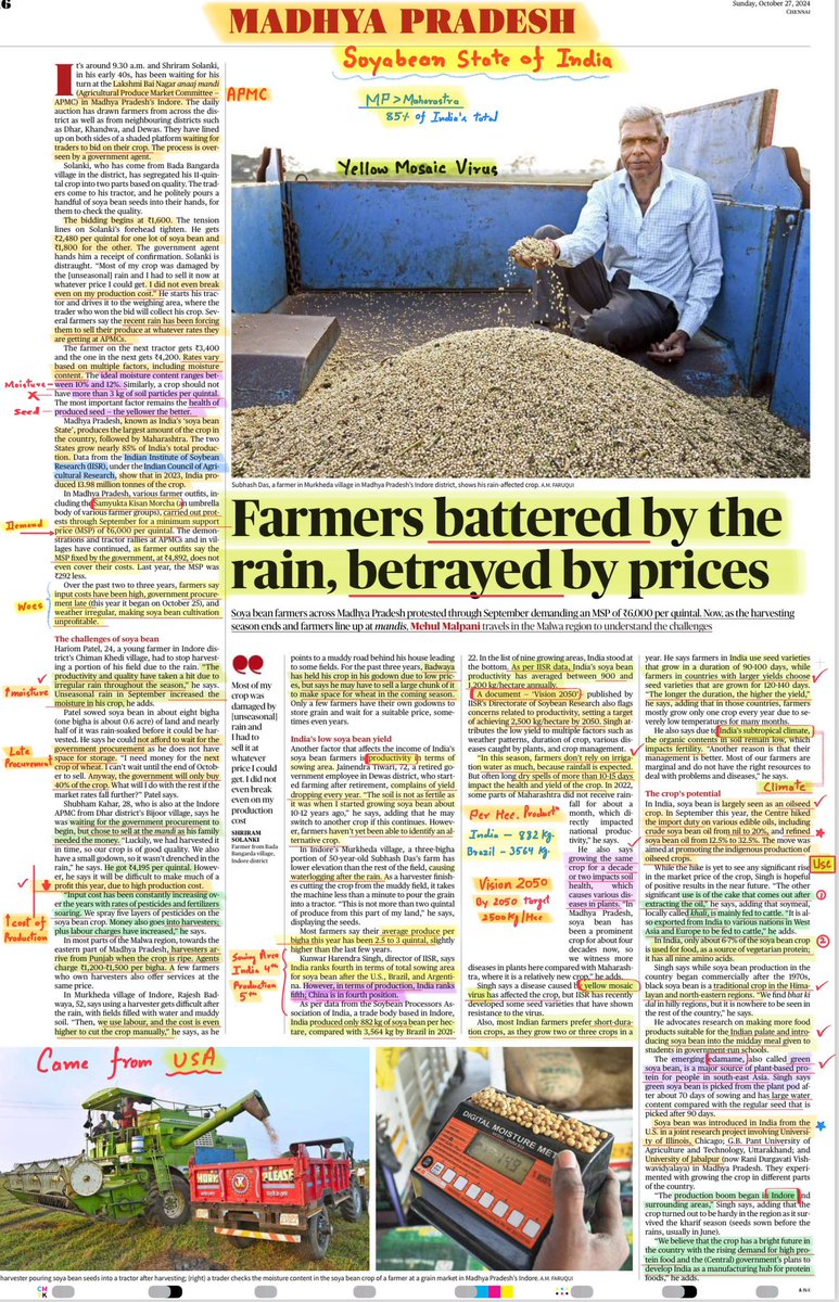 AAdarsh_Acad's tweet photo. Protein rich crop at risk , Soyabean State MP #agriculture #environment #Economy #upsc2025 #upscprelims2025 #FactsMatter #KnowledgeIsPower #Soyabean #HPPSC #CurrentAffairs
#mppsc https://t.co/YQGn82nred