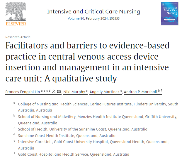 Facilitators and barriers to evidence-based practice in central venous access device insertion and management in an intensive care unit: A qualitative study doi.org/10.1016/j.iccn…