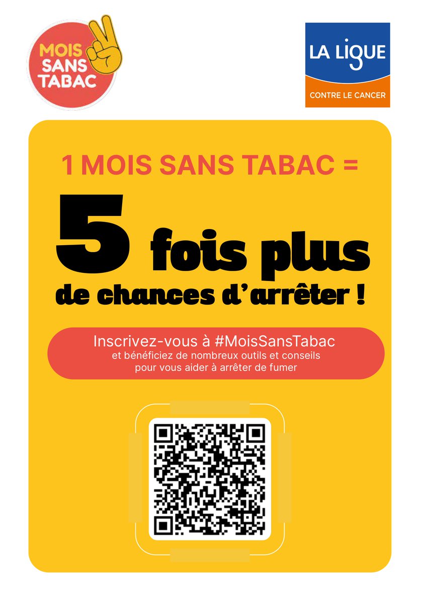 🚨​Le Mois Sans Tabac commence vendredi ! 🚨​

Et si c'était l'occasion, pour vous, d'arrêter de fumer ? 1 mois sans tabac, c'est 5 fois plus de chances d'arrêter. ✅​

Rejoignez les plus de 90 000 inscrits ➡️​mois-sans-tabac.tabac-info-service.fr/inscription